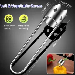 Fruit and Vegetable Corer Tool, Stainless Steel Fruite, Apple Core Remover with Ergonomic Handle, Red Bell Pepper Corer Tool for Vegetables Fruit Kitchen Gadget