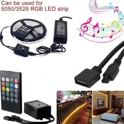 65ft 4x 5 Meter Music Synchronous Happy Multicolour Light Strip 2835 RGB LED Flexible Light Strip with 20 key IR Controller Optional with Adapter Kit DC12V