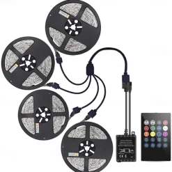 65ft 4x 5 Meter Music Synchronous Happy Multicolour Light Strip 2835 RGB LED Flexible Light Strip with 20 key IR Controller Optional with Adapter Kit DC12V