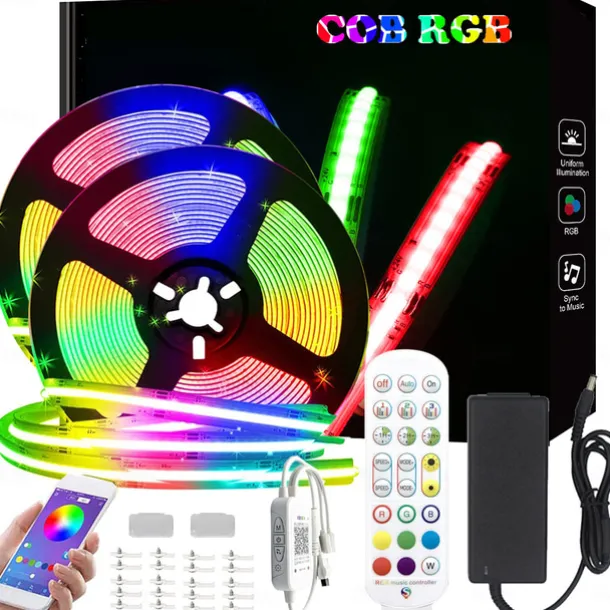 32.8ft 10m COB Bluetooth LED Smart Strip Lights Christmas Decor Music Sync RGB APP Color Changing for Bedroom Home TV Back Light DIY Décor