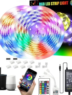 32.8Ft 10M LED Light Strips LED WiFi Wireless RGB Tiktok Lights LED Smart Waterproof 5050 with 24 Keys Remote Control Flexible Tape Lights Fits AlexaGoogle Home and 12V Adapter