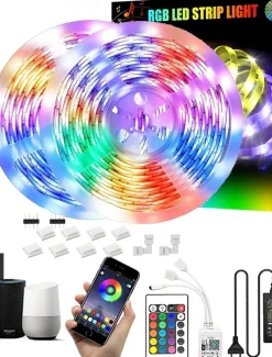 32.8Ft 10M LED Light Strips LED WiFi Wireless RGB Tiktok Lights LED Smart Waterproof 5050 with 24 Keys Remote Control Flexible Tape Lights Fits AlexaGoogle Home and 12V Adapter