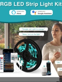 32.8Ft 10M LED Light Strips LED WiFi Wireless RGB Tiktok Lights LED Smart Waterproof 5050 with 24 Keys Remote Control Flexible Tape Lights Fits AlexaGoogle Home and 12V Adapter