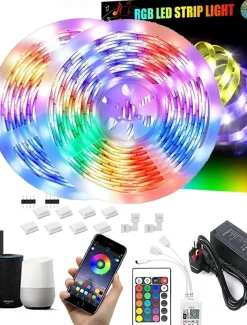 32.8Ft 10M LED Light Strips LED WiFi Wireless RGB Tiktok Lights LED Smart Waterproof 5050 with 24 Keys Remote Control Flexible Tape Lights Fits AlexaGoogle Home and 12V Adapter