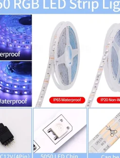 32.8Ft 10M LED Light Strips LED WiFi Wireless RGB Tiktok Lights LED Smart Waterproof 5050 with 24 Keys Remote Control Flexible Tape Lights Fits AlexaGoogle Home and 12V Adapter