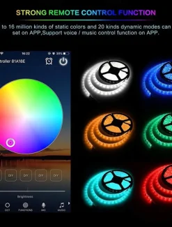 32.8Ft 10M LED Light Strips LED WiFi Wireless RGB Tiktok Lights LED Smart Waterproof 5050 with 24 Keys Remote Control Flexible Tape Lights Fits AlexaGoogle Home and 12V Adapter