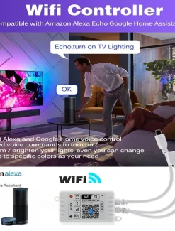 32.8Ft 10M LED Light Strips LED WiFi Wireless RGB Tiktok Lights LED Smart Waterproof 5050 with 24 Keys Remote Control Flexible Tape Lights Fits AlexaGoogle Home and 12V Adapter