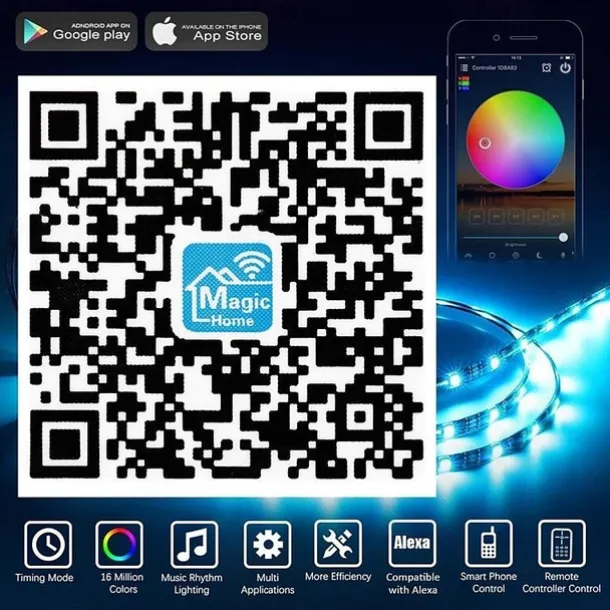 32.8Ft 10M Smart WiFi LED Light Strip RGB Tiktok Light Waterproof 5050 300LEDs Work with Alexa Google With 24 Keys Remote Control