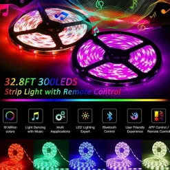 32.8Ft 10M Smart WiFi LED Light Strip RGB Tiktok Light Waterproof 5050 300LEDs Work with Alexa Google With 24 Keys Remote Control