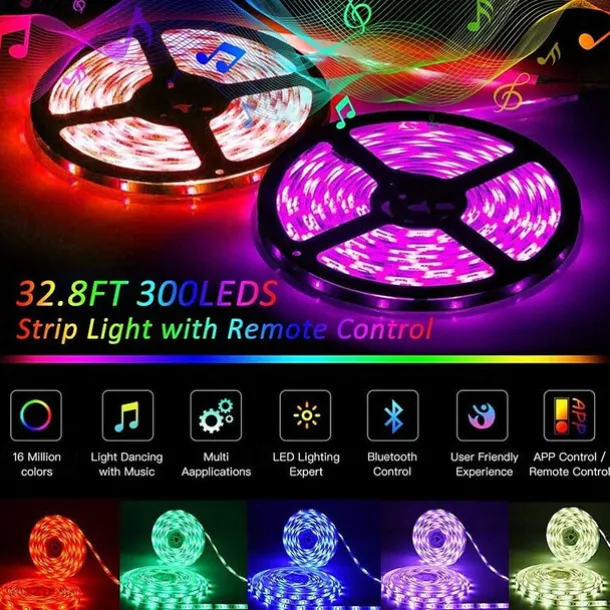 32.8Ft 10M Smart WiFi LED Light Strip RGB Tiktok Light Waterproof 5050 300LEDs Work with Alexa Google With 24 Keys Remote Control
