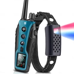4000FT Pet Dog Training Shock Collar with Flashing Light for Night Walks Adjustable Pitch Beep Vibration Shock Keypad Lock Rechargeable IPX7 Waterproof