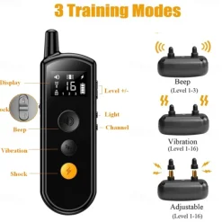 2000FT Remote Control Dog Training Collar Electric Shock Vibration Beeps Mode 16 Level Keypad Lock IPX8 Waterproof Rechargeable