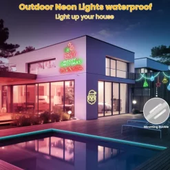 10ft/20ft Waterproof Neon Light Strip, Addressable RGB Rainbow Pixel Light with 2.4G APP Control Bar Synchronize Music Control to DIY LED Neon Sign Art Wall Decoration Lighting Including Power WS2811