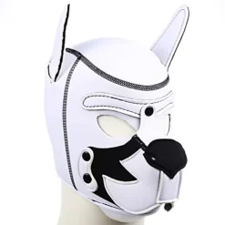 Full Face Mask Dog Puppy Hood White Helmet Removable Mouth Cosplay Costume Party Props (white)
