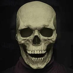 Full Head Skull Mask with Moving Jaw,Adult Entire Head Realistic Latex Helmet,Skeleton Headgear Creepy Mask Realistic Cosplay Props