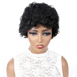 Full mechanism Brazilian hair real person wig head cover 150% density natural color small curly hair cover