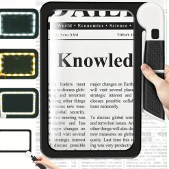 Full-Page 5X Magnifying Glass for Reading, Folding Lighted Magnifier with 48 LED Lights, Handheld Rectangular Lens for Seniors