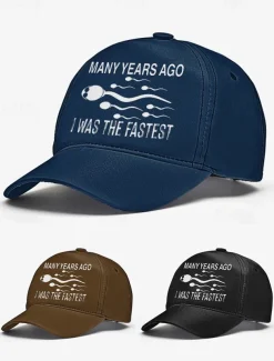 Funny Printed Baseball Cap with 'Many Years Ago I Was the Fastest' Quote, Adjustable Dad Hat for Men and Women, Perfect for Casual Wear, Gag Gifts, and Parties