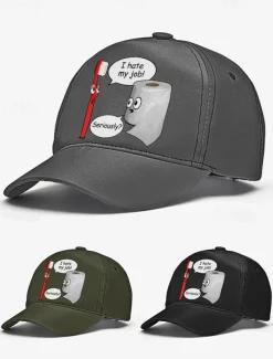 Funny Printed Baseball Cap with Toothbrush and Toilet Paper Cartoon Design, Adjustable Hat for Men and Women, Perfect for Casual Wear, Humor Gifts, and Everyday Style