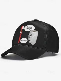 Funny Printed Baseball Cap with Toothbrush and Toilet Paper Cartoon Design, Adjustable Hat for Men and Women, Perfect for Casual Wear, Humor Gifts, and Everyday Style