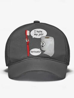 Funny Printed Baseball Cap with Toothbrush and Toilet Paper Cartoon Design, Adjustable Hat for Men and Women, Perfect for Casual Wear, Humor Gifts, and Everyday Style
