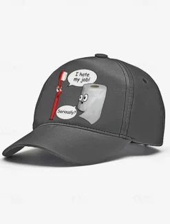 Funny Printed Baseball Cap with Toothbrush and Toilet Paper Cartoon Design, Adjustable Hat for Men and Women, Perfect for Casual Wear, Humor Gifts, and Everyday Style