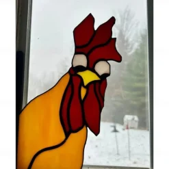 Funny Rooster Stained Glass Bird Window Corner Decor,Rooster Yard Decor,Funny Window Corner Decor-Peeping Rooster,Rooster Yard Decor,Birds Stained Glass,Handmade Peeping Rooster