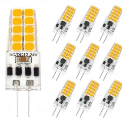 G4 Bi-Pin Base LED Light Bulbs 5W T3 JC Halogen Lamp Equivalent 30W AC/DC 12V 24V Dimmable LED Lights White Warm White for Chandelier Under Cabinet Lighting 10Pcs