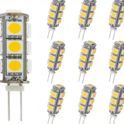 G4 Bi-pin LED Bulbs 13-5050 SMD 2W G4 LED Bulb 12V DC Bi-Pin Base Super Bright Interior Light Bulbs for RV Boat Light Cabinet Lights Landscape Lighting 10Pcs