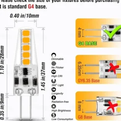 G4 Bi-Pin LED Light Bulbs 3W AC/DC 12-24V, Dimmable for Landscape, Under Cabinet, & Chandelier Lighting 10pcs