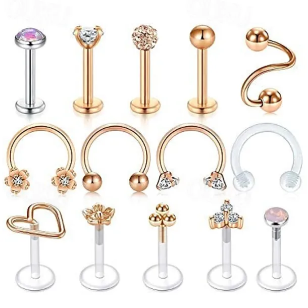 16g cartilage helix tragus stud earring twist spiral barbell lip rings labret stud horseshoe piercing twisted eyebrow rings piercing for women men jewelry