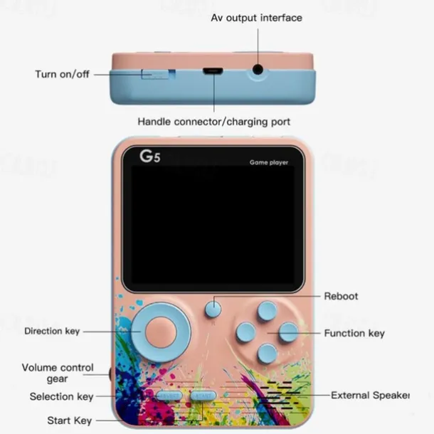 G5 Game Console 500-Games Classic Game Device Ergonomic 3.0'' Screen Handheld Gaming Player for Kids Gift Video Game Console, Christmas Birthday Gift