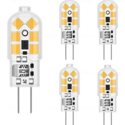 G4 LED Bulb AC/DC 12V G4 Bi-Pin Base Lights Dimmable G4 20W Halogen Bulb Replacement Warm White 3000K/ White 6000K Clear Cover 5Pack
