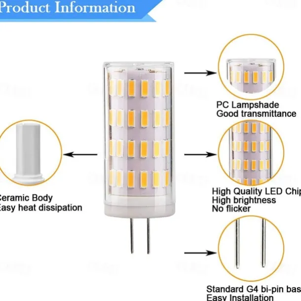 G4 LED Corn Light Bulbs 12V/24V AC/DC, 5W 63LED Dimmable for Crystal Chandeliers, Warm White & White, 4pcs