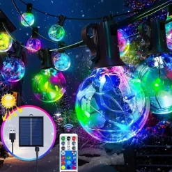 G40 Solar String Lights, Outdoor Waterproof Colorful String Light with Remote Control for Christmas Courtyard Garden Wedding Festival Decoration Light String