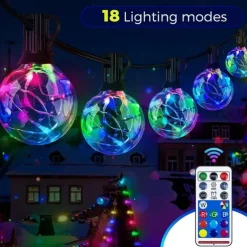 G40 Solar String Lights, Outdoor Waterproof Colorful String Light with Remote Control for Christmas Courtyard Garden Wedding Festival Decoration Light String