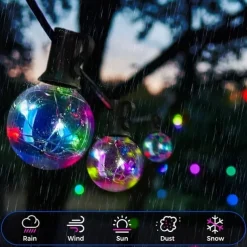 G40 Solar String Lights, Outdoor Waterproof Colorful String Light with Remote Control for Christmas Courtyard Garden Wedding Festival Decoration Light String