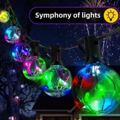 G40 Solar String Lights, Outdoor Waterproof Colorful String Light with Remote Control for Christmas Courtyard Garden Wedding Festival Decoration Light String