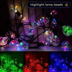 G40 Solar String Lights, Outdoor Waterproof Colorful String Light with Remote Control for Christmas Courtyard Garden Wedding Festival Decoration Light String