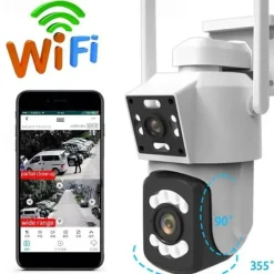 2.4G WIFI Security CCTV Camera Dual Len Wireless IP Camera Two-Way Audio Talk Auto Tracking Waterproof Network Camera Digital Zoom Surveillance PTZ Camera