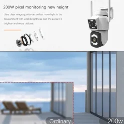 2.4G WIFI Security CCTV Camera Dual Len Wireless IP Camera Two-Way Audio Talk Auto Tracking Waterproof Network Camera Digital Zoom Surveillance PTZ Camera