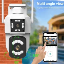 2.4G WIFI Security CCTV Camera Dual Len Wireless IP Camera Two-Way Audio Talk Auto Tracking Waterproof Network Camera Digital Zoom Surveillance PTZ Camera