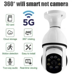 5G WIFI Surveillance 360 Rotate Auto Tracking Panoramic Camera Wireless E27 PTZ Camera CCTV IR Night Vision Motion Detection Two-Way Audio