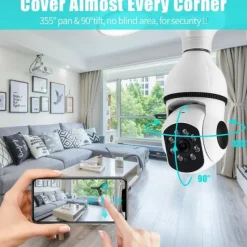 5G WIFI Surveillance 360 Rotate Auto Tracking Panoramic Camera Wireless E27 PTZ Camera CCTV IR Night Vision Motion Detection Two-Way Audio
