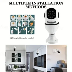 5G WIFI Surveillance 360 Rotate Auto Tracking Panoramic Camera Wireless E27 PTZ Camera CCTV IR Night Vision Motion Detection Two-Way Audio
