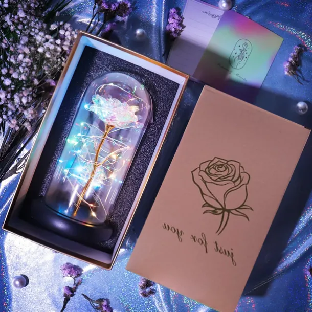 Galaxy Rose Lamps Flowers Rose Eternal Rose in Glass Led Light Up Rose Dome Decor Valentines Day Gifts for Women Girlfriend Wife Mothers Day Wedding