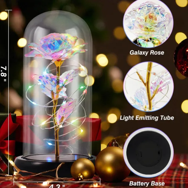 Galaxy Rose Lamps Flowers Rose Eternal Rose in Glass Led Light Up Rose Dome Decor Valentines Day Gifts for Women Girlfriend Wife Mothers Day Wedding