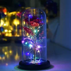 Galaxy Rose Lamps Flowers Rose Eternal Rose in Glass Led Light Up Rose Dome Decor Valentines Day Gifts for Women Girlfriend Wife Mothers Day Wedding