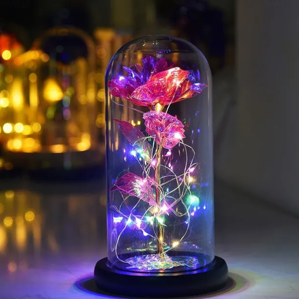 Galaxy Rose Lamps Flowers Rose Eternal Rose in Glass Led Light Up Rose Dome Decor Valentines Day Gifts for Women Girlfriend Wife Mothers Day Wedding