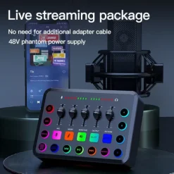 Gaming Audio Mixer Streaming 5-Channel RGB Mixer for Game Voice Podcast Live Broadcast